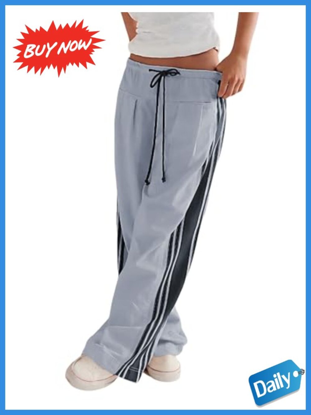 Wide Leg Palazzo Pants High Rise Drawstring Side Striped Pockets